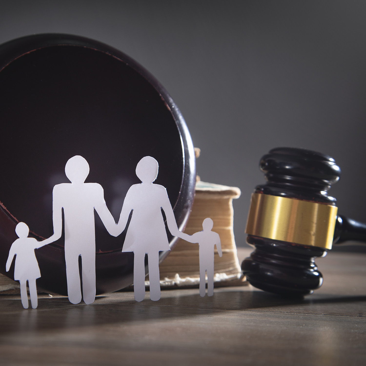 Paper Cut Family, Judge Gavel And Book. Family Law